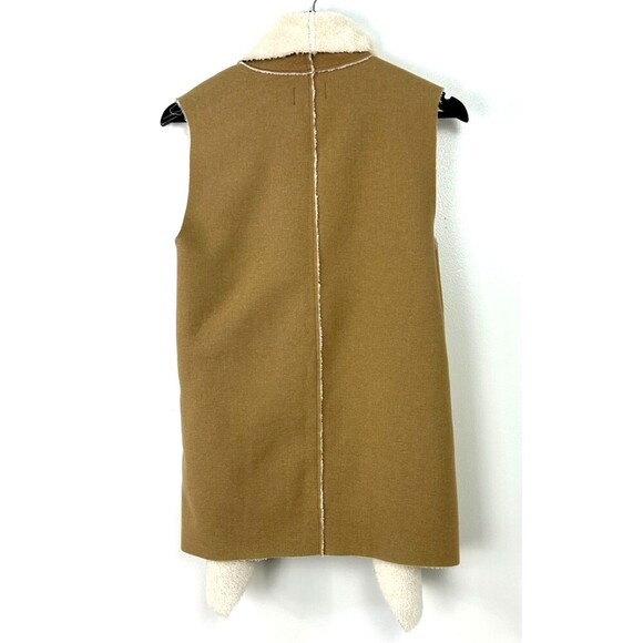 SPLENDID Tan Faux Sherpa Shearling Drape Open Front Keane Vest Sz Small 1086U4 - Picture 8 of 12
